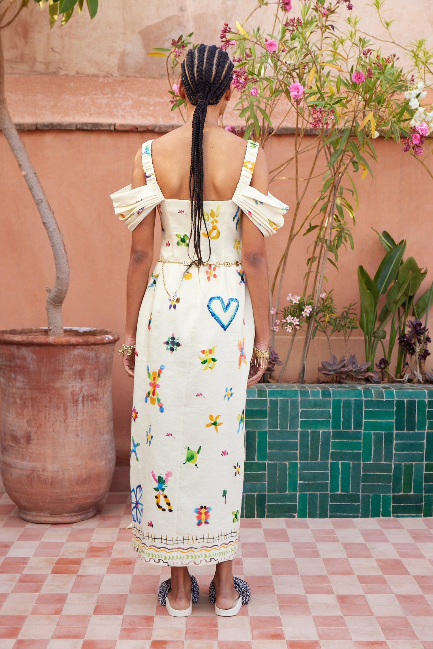 Alemäis Sidi robe midi col carré imprimé lin