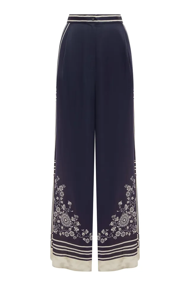 Alemaïs Banderra pantalon large soie imprimé floral