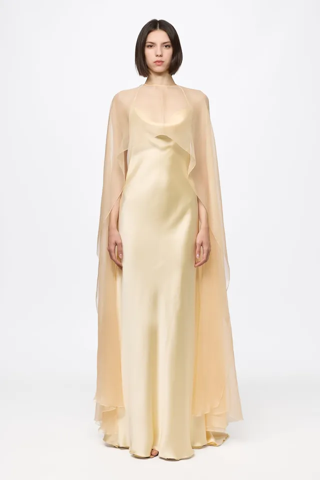 ATU Body Couture Slip Dress robe longue jaune vanille cape