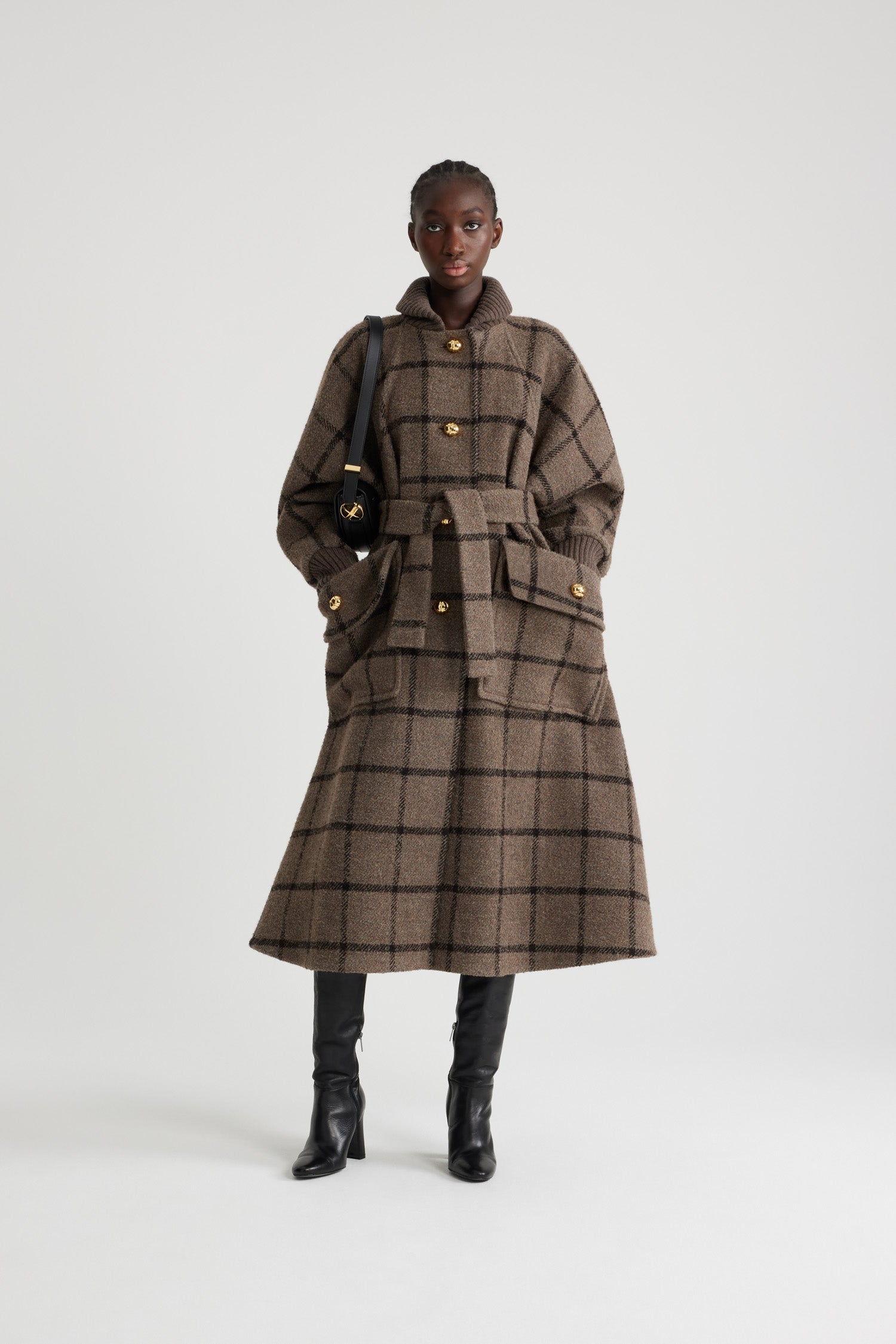 Patou H24CO02201845061 manteau gris à carreaux laine recyclée