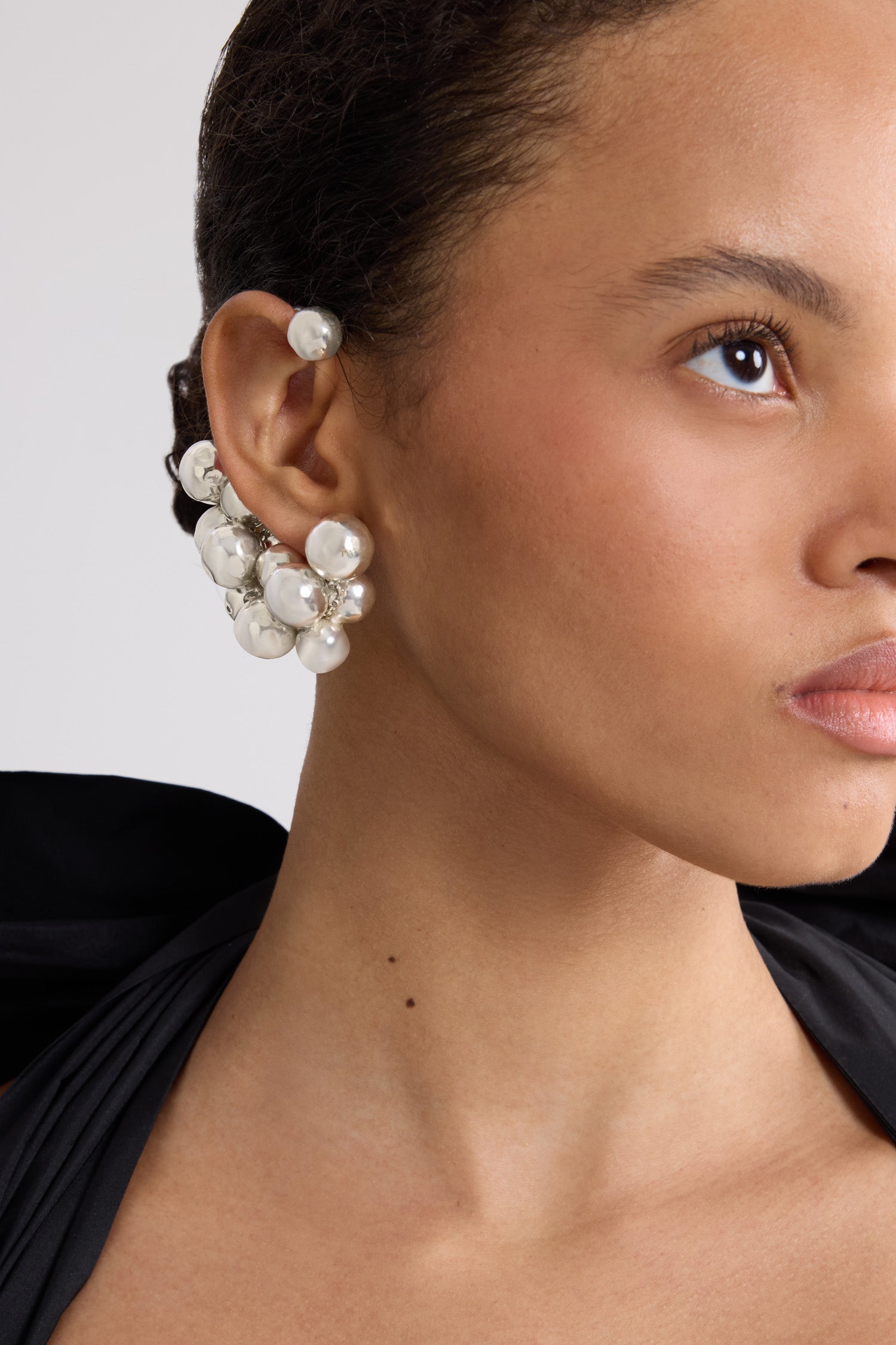 Patou JW182 ear cuff laiton argenté perles Silver