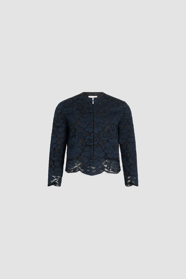 Patou JA069 veste dentelle coton bleu marine sans col