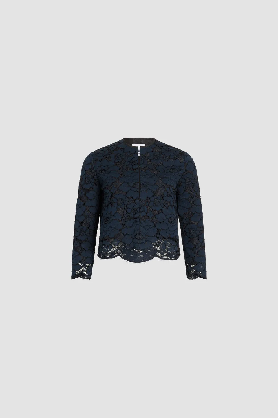 Patou JA069 veste dentelle coton bleu marine sans col