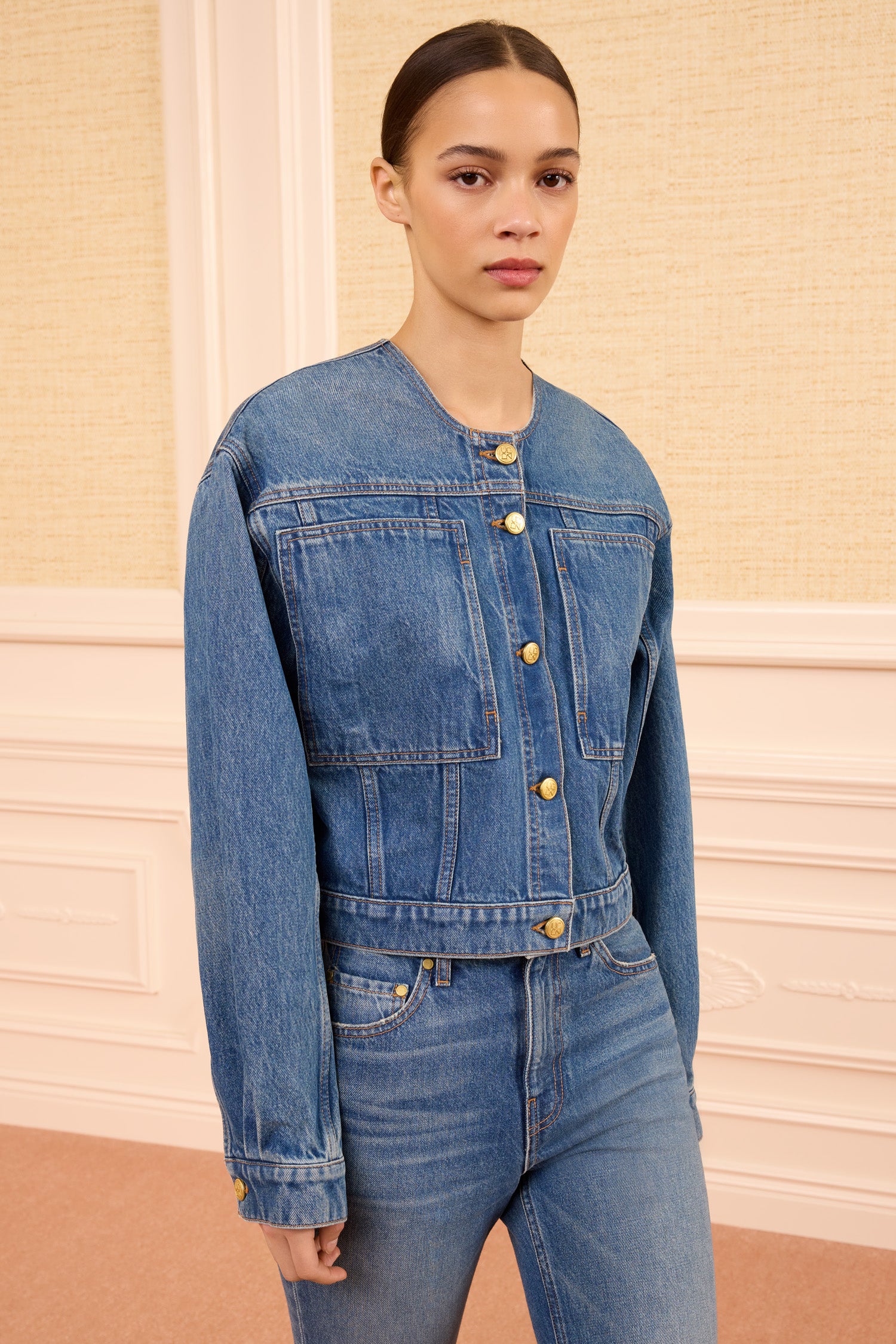 Ulla Johnson Briar veste jean Danube coton cropped sans col