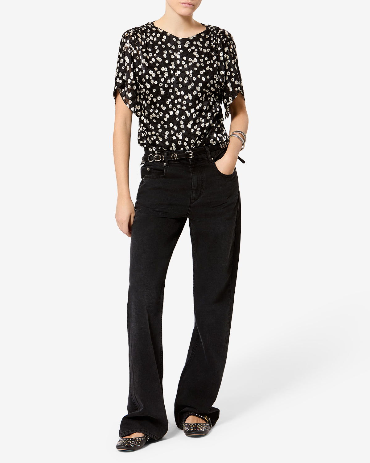 Isabel Marant Hervane top soie noir et écru