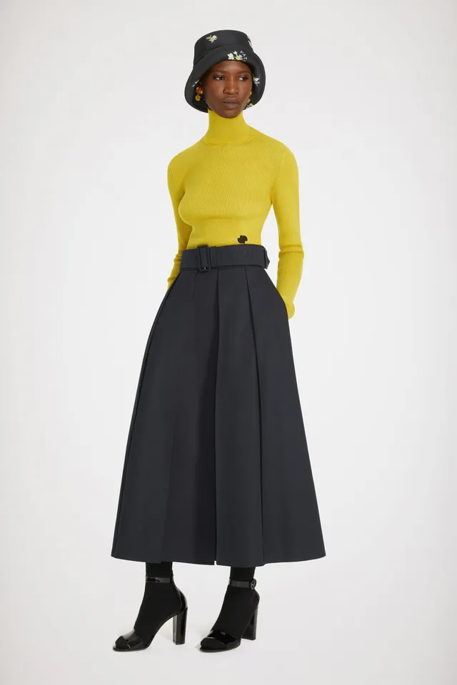 Patou SK033 jupe longue plissée coton bleu nuit