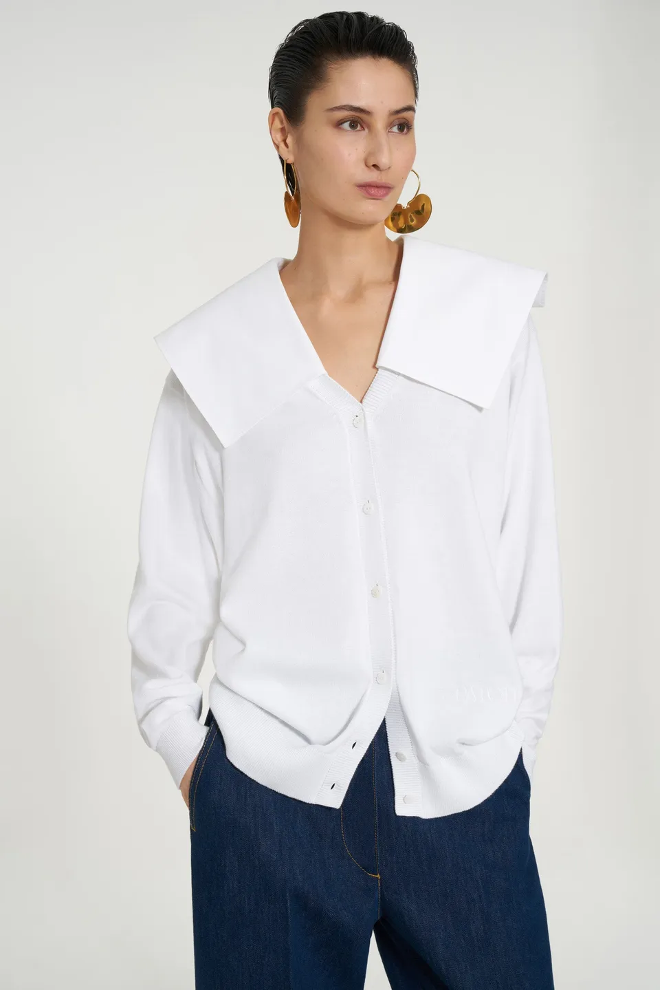 Patou KN071 gilet cardigan coton blanc oversize