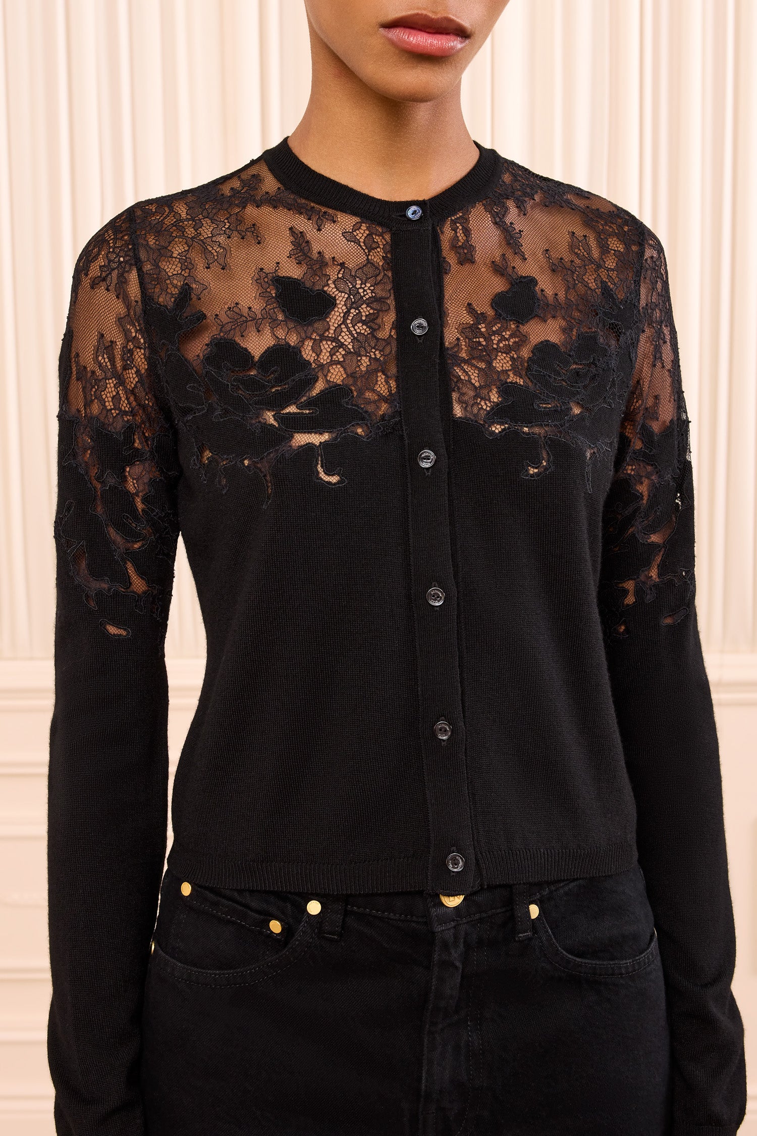 Ulla Johnson Talia Cardigan Noir Laine Mérinos Dentelle