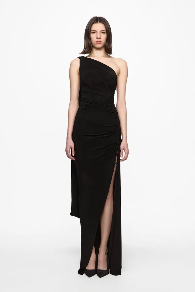 ATU Body Couture Off Shoulder Long Liquid Dress robe fendue
