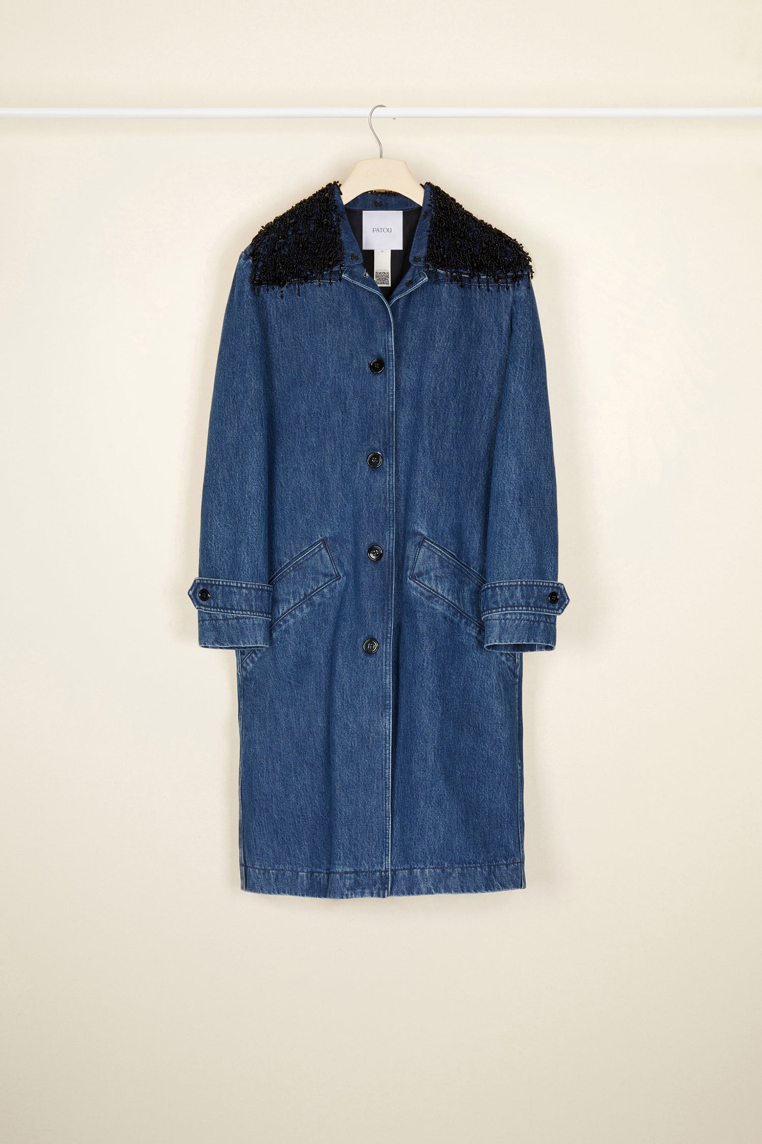 Patou CO004 manteau denim Indigo Blue Pearls perles