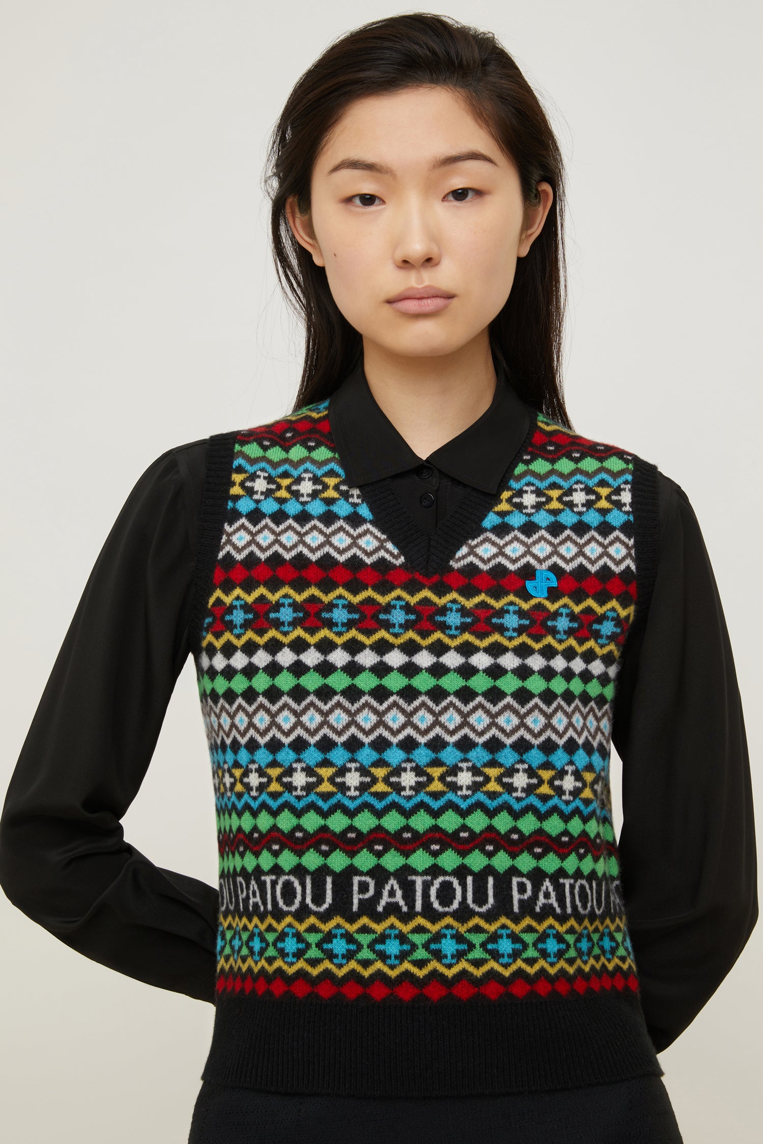 Patou KN062 gilet jacquard cachemire Multicolor