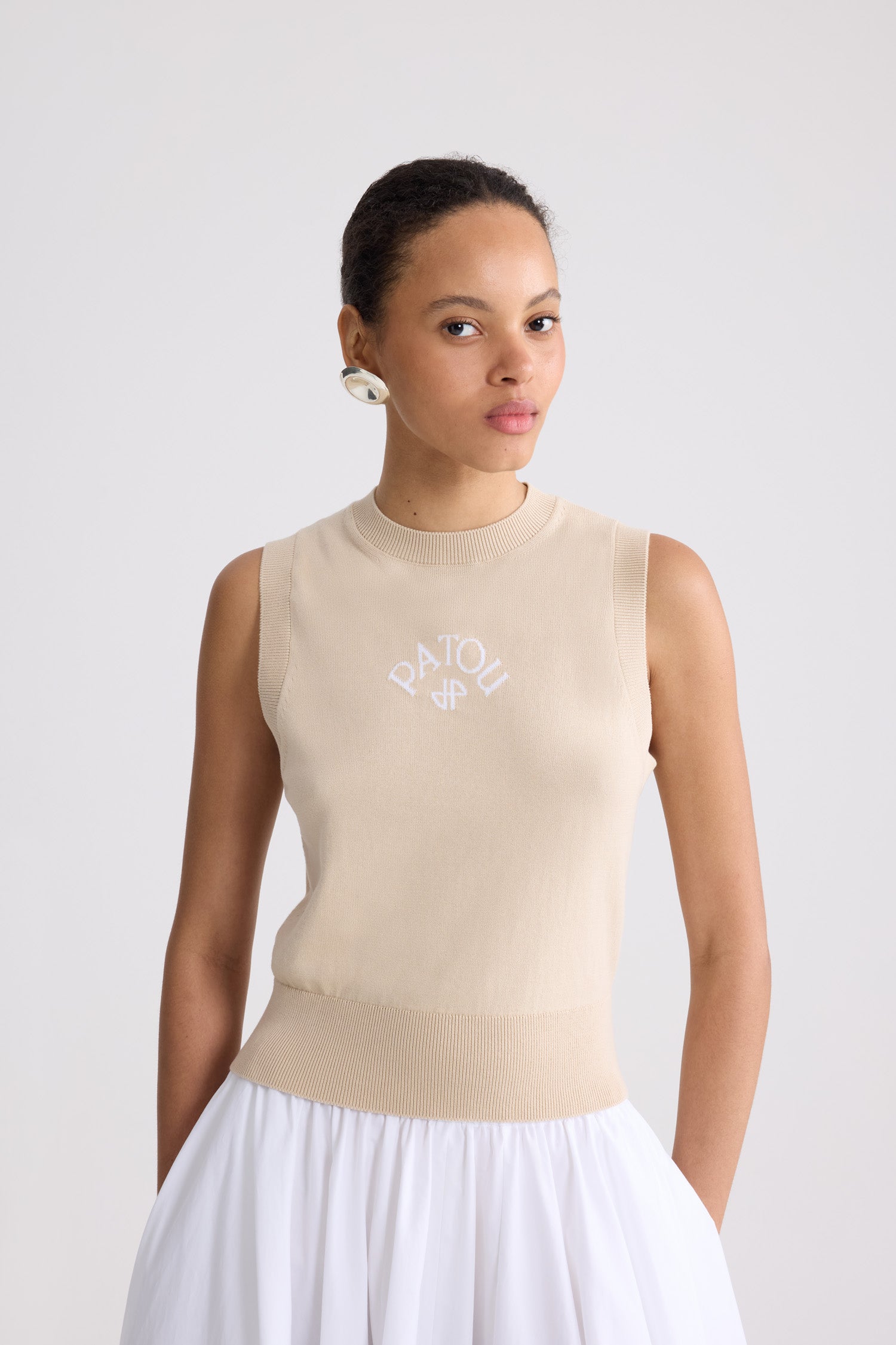 Patou Cotton Sleeveless Knitted Top tricot beige coton XS-XL