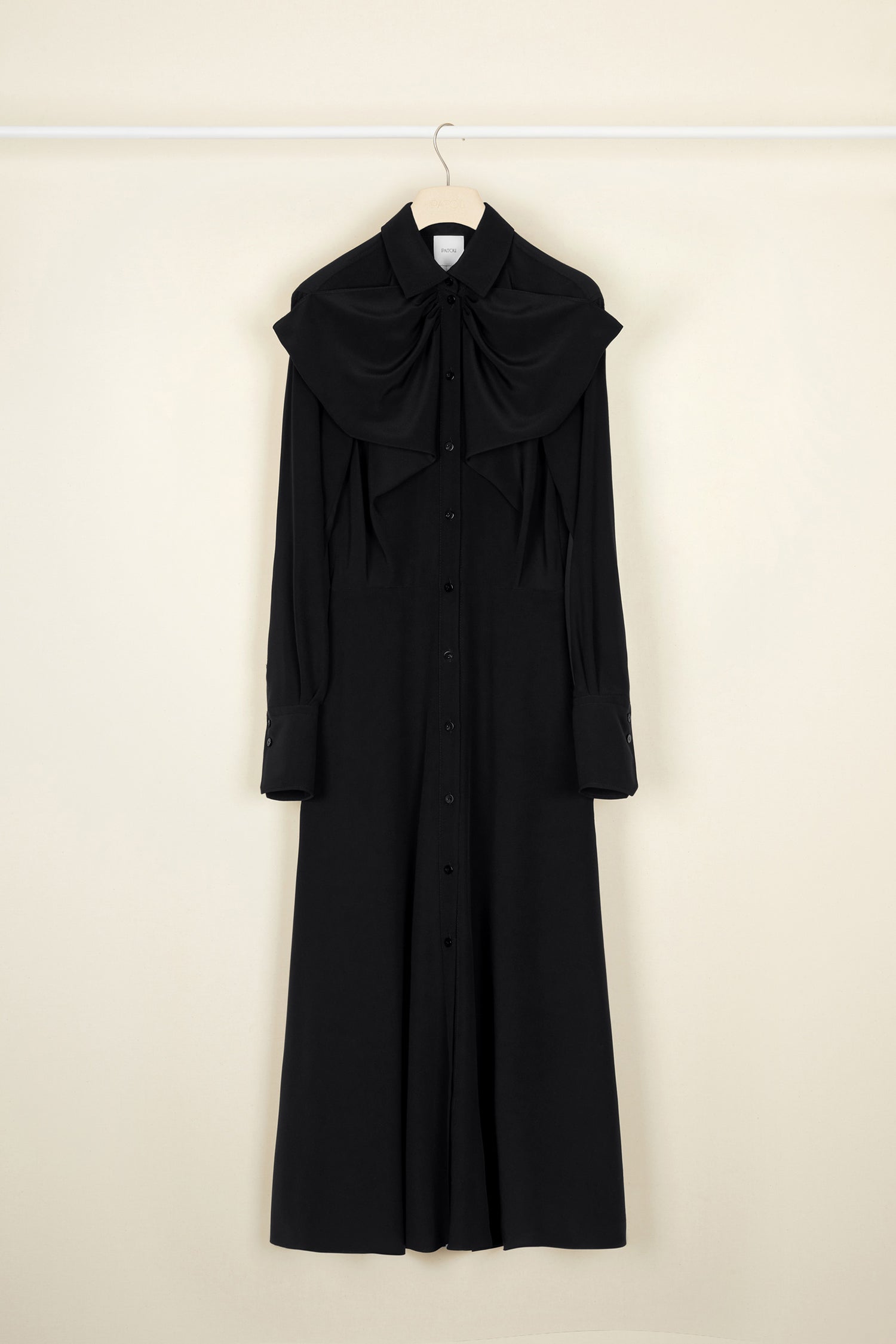 Patou DR050 robe midi soie noire col nœud 34-44