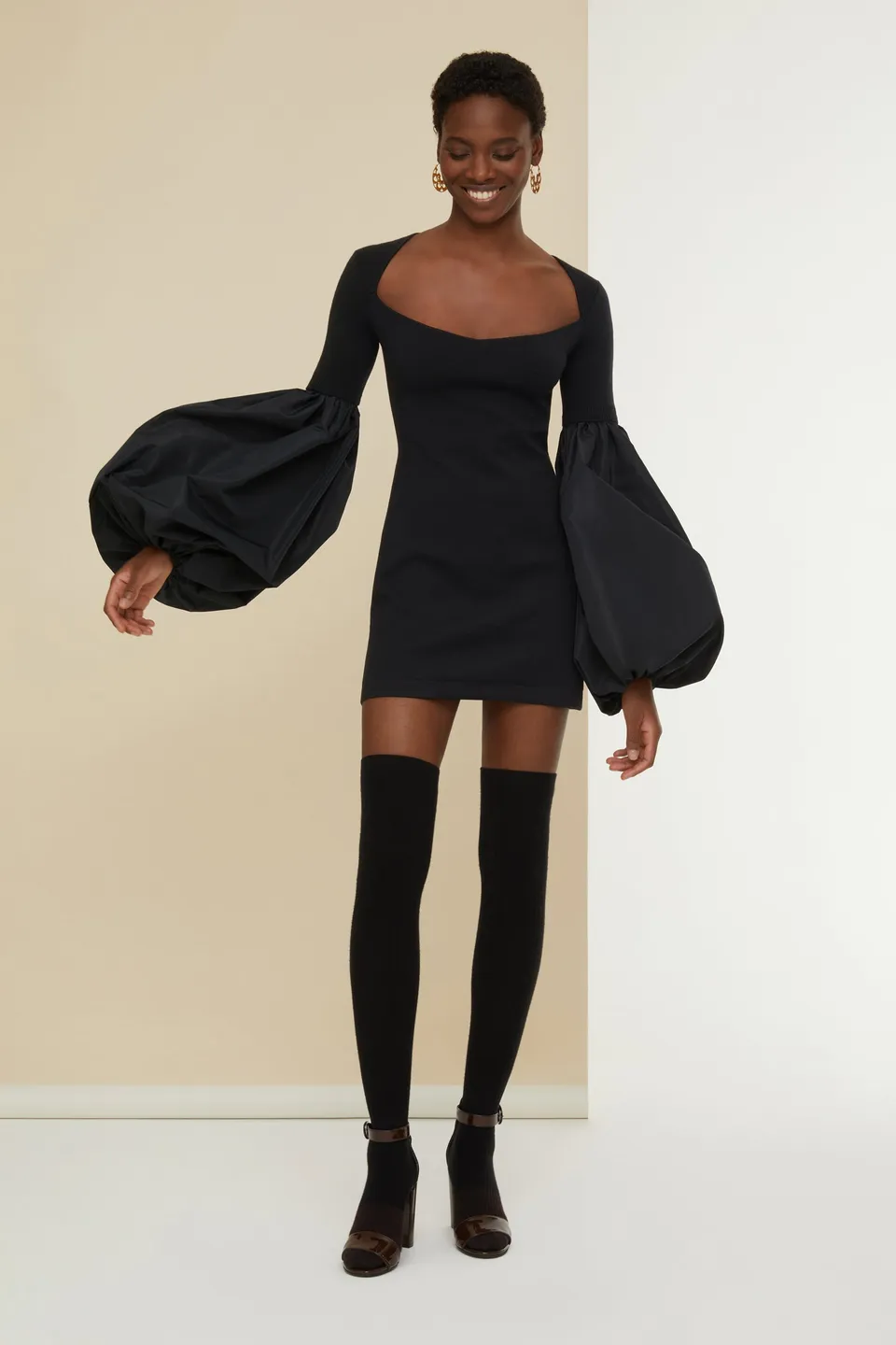 Patou Dresses KN059 robe mini maille noire manches S