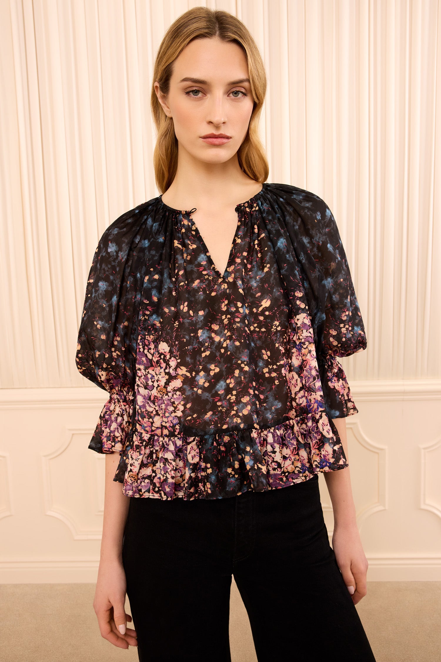 Ulla Johnson Elise blouse soie Eclipse manches courtes