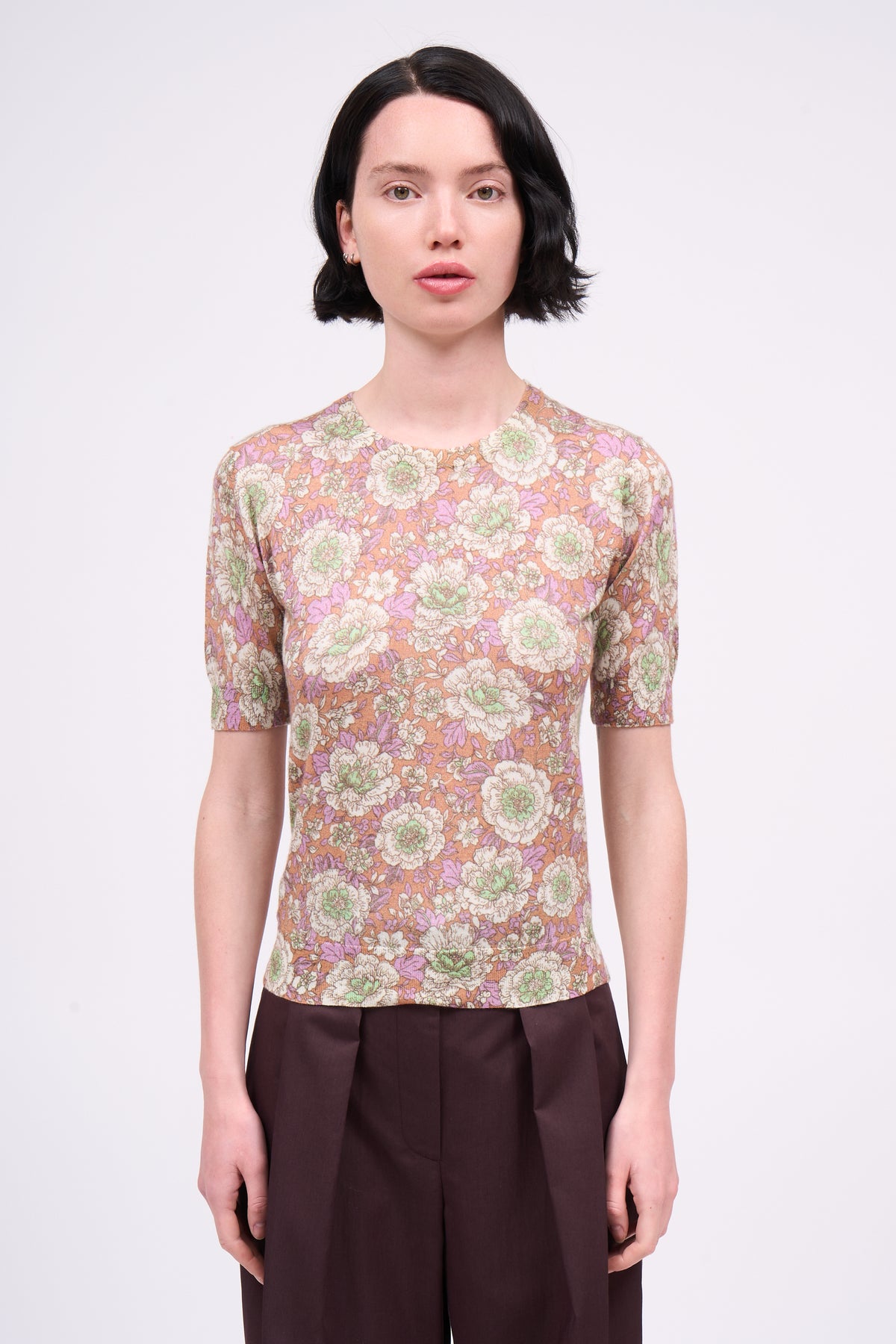 Paul & Joe Arum pull cachemire soie pivoines col rond