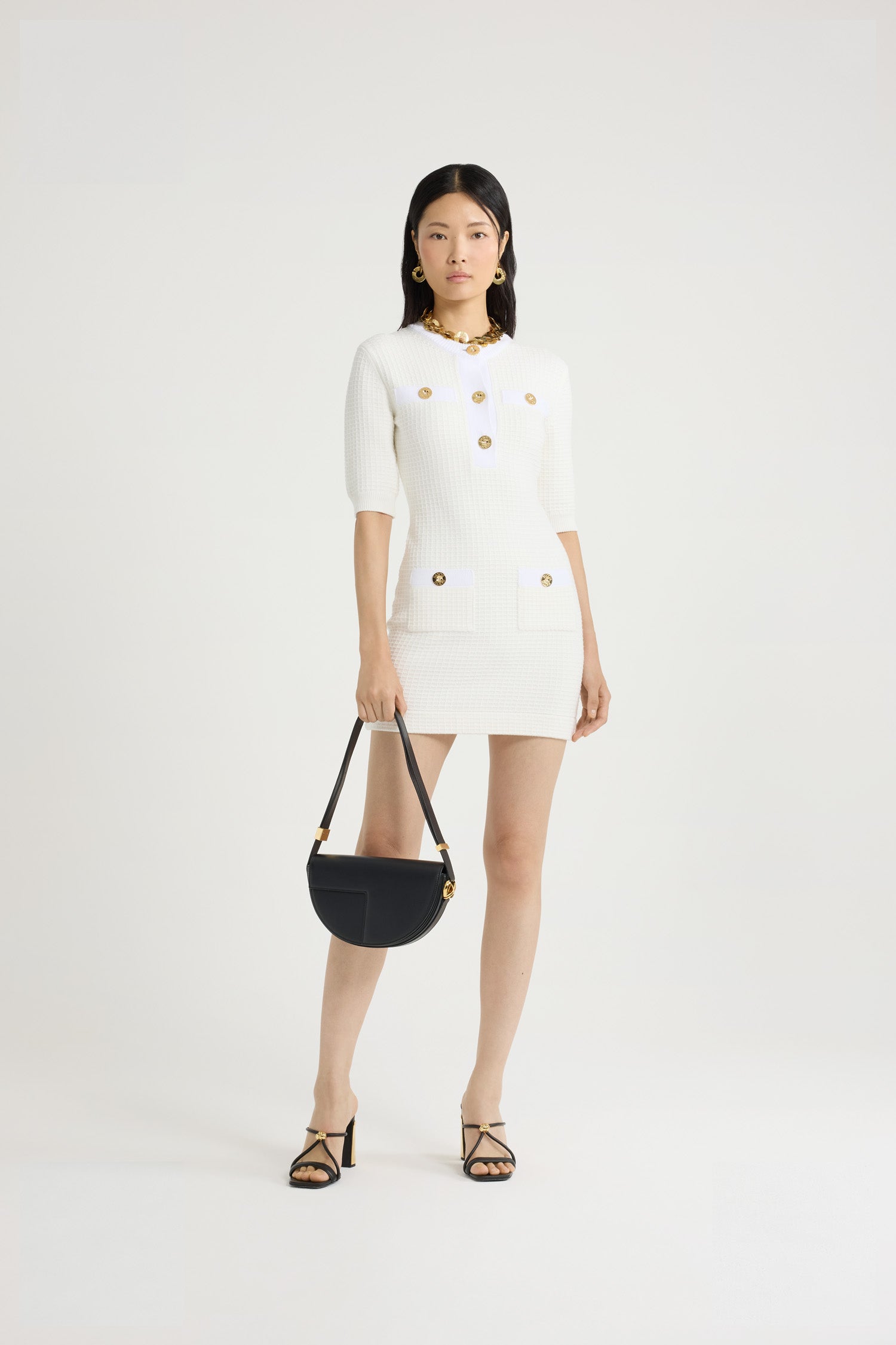 Patou KN239 robe tricot mini ivoire gaufrée