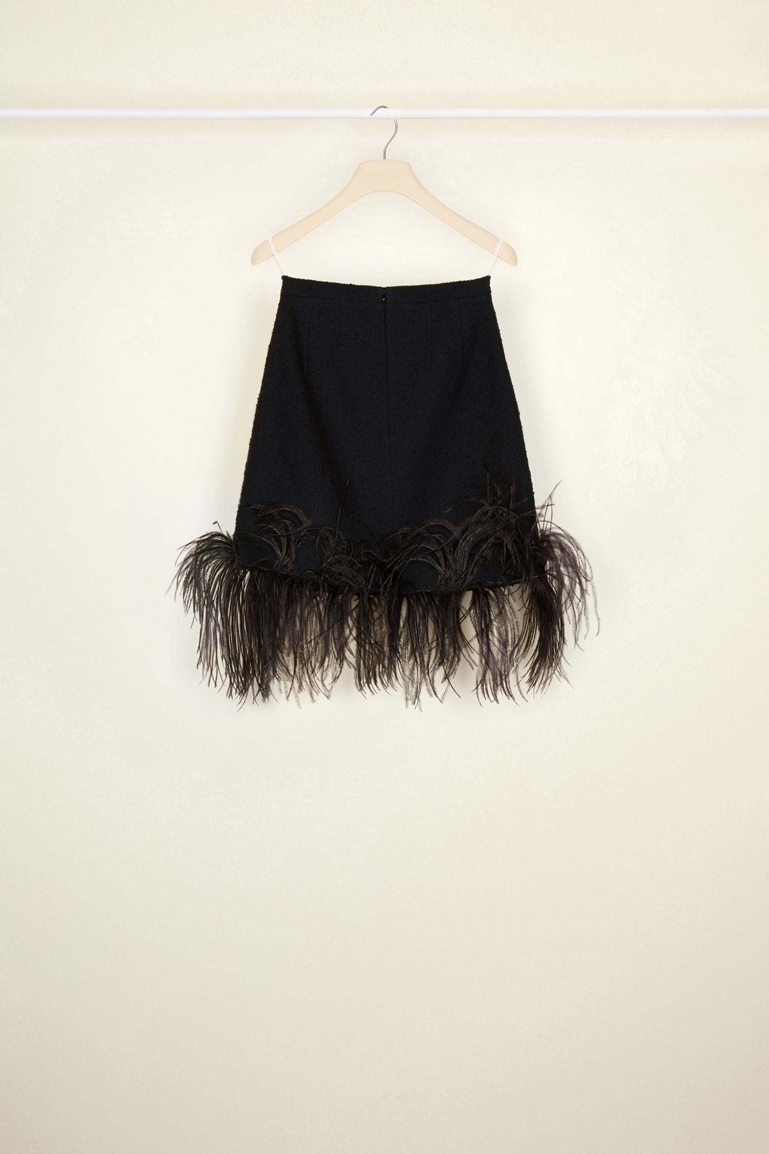 Patou E20SK0120047999B mini jupe tweed coton noir plumes