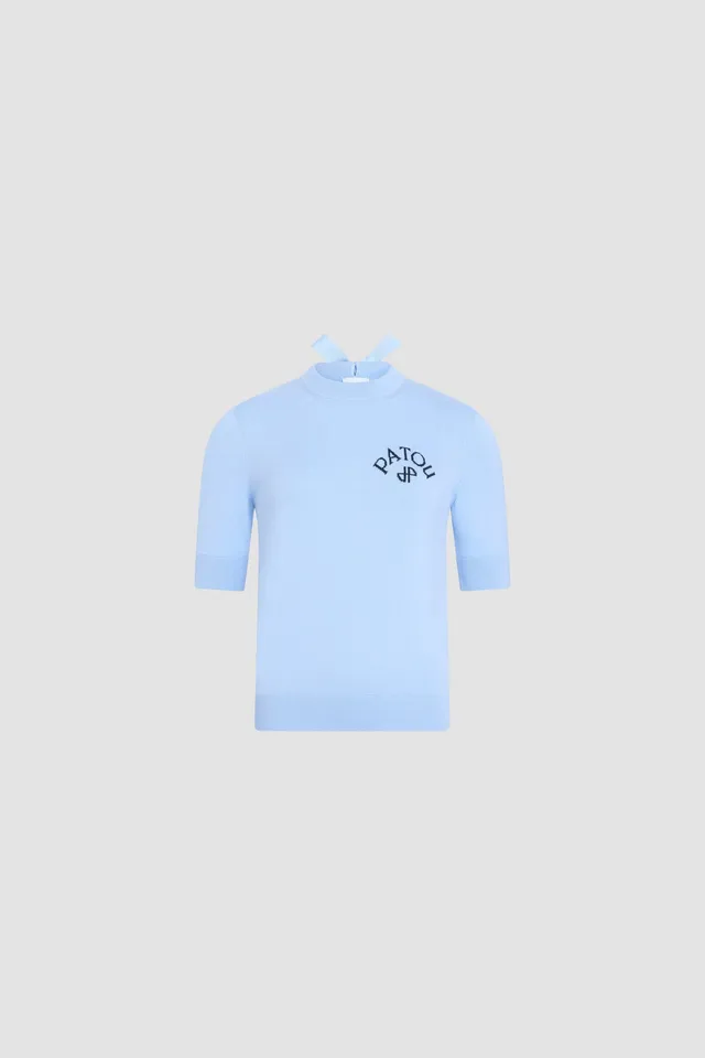 Patou Knitwear P26KN3008045662B pull coton bleu Riviera Blue