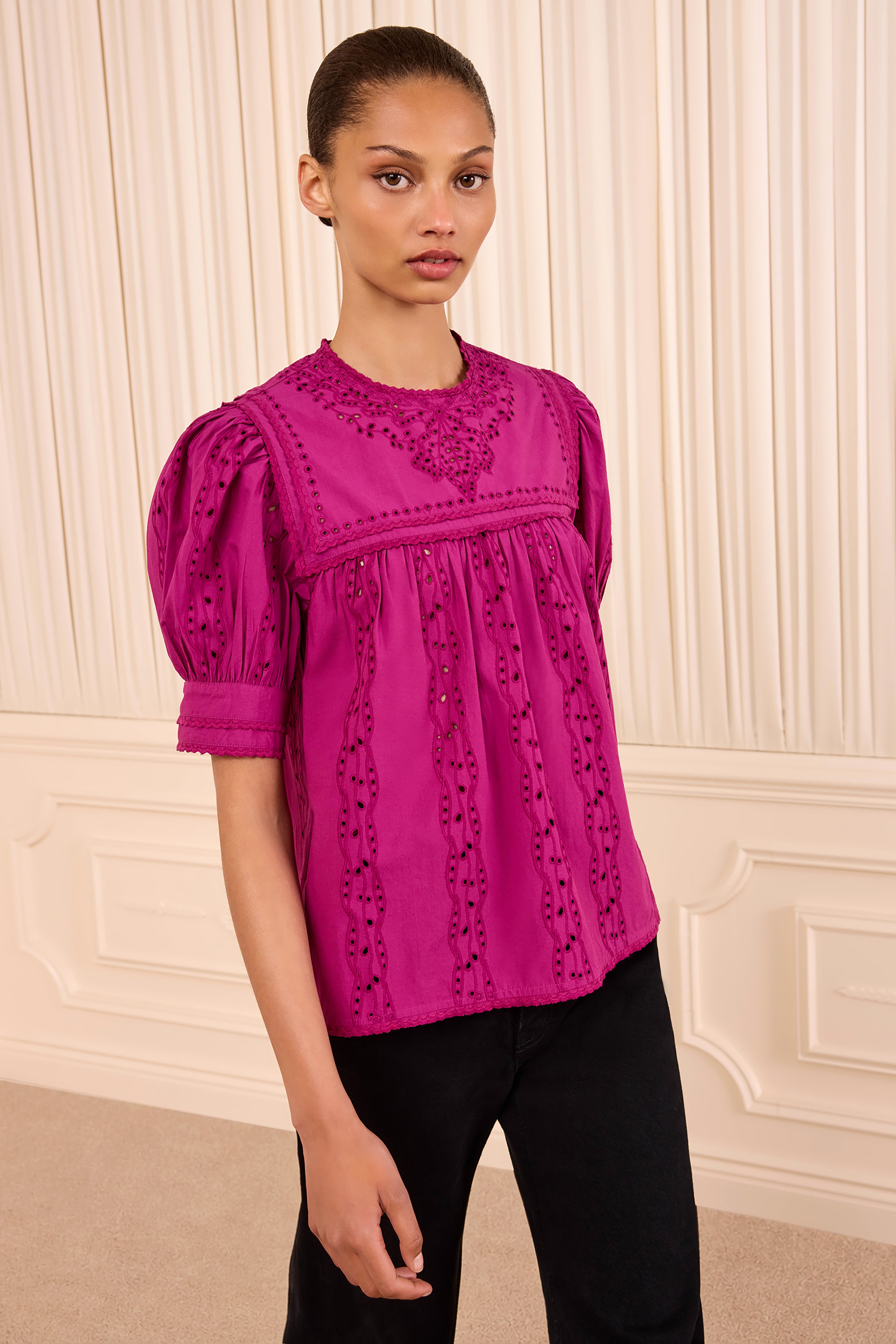 Ulla Johnson Una haut coton Orchid manches courtes