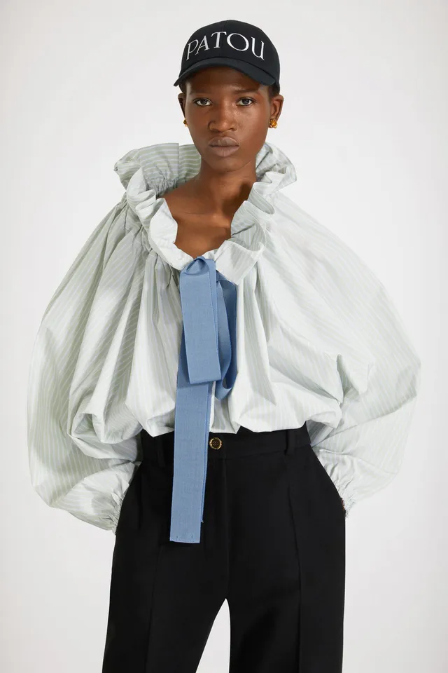Patou TO017 top coton bio vert argenté manches bouffantes
