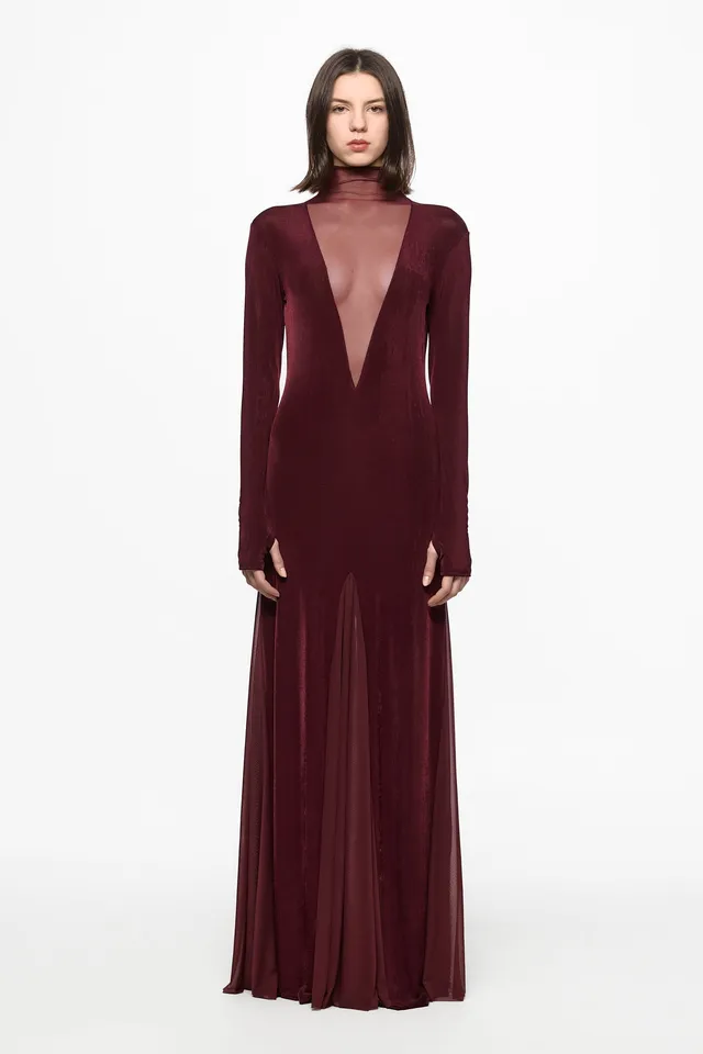 ATU Body Couture robe maxi bordeaux tulle S