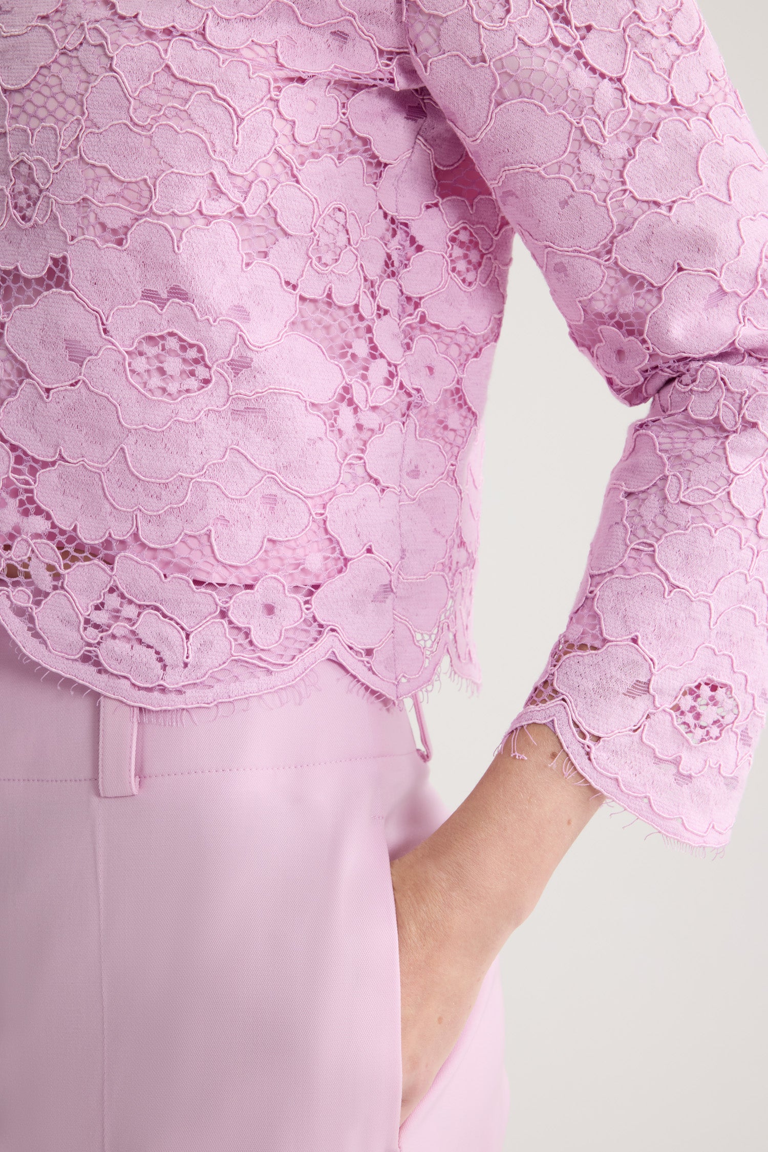 Patou P26JA0690247461P veste dentelle Pink Parfait sans col