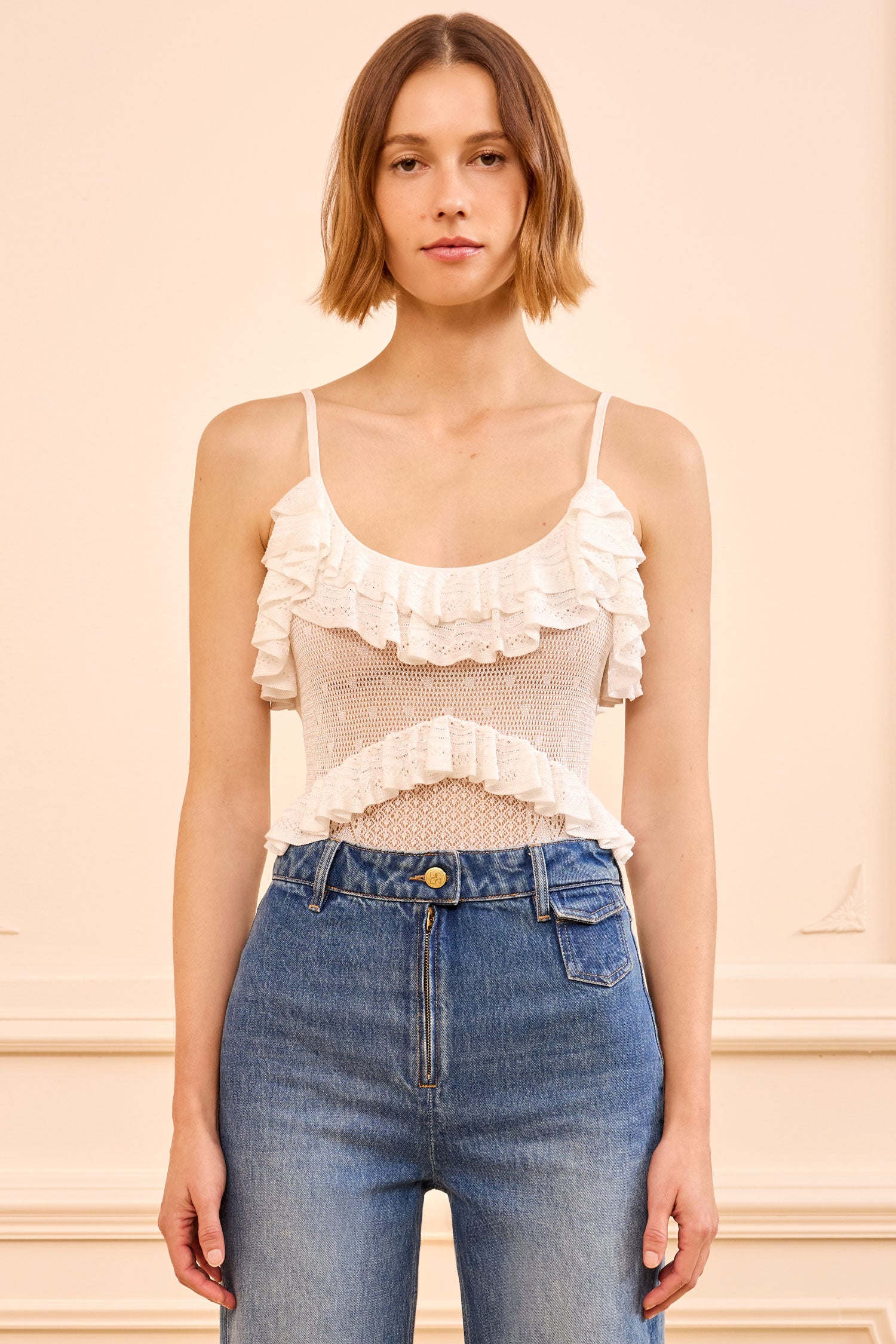 Ulla Johnson Bania body maille ivoire pointelle