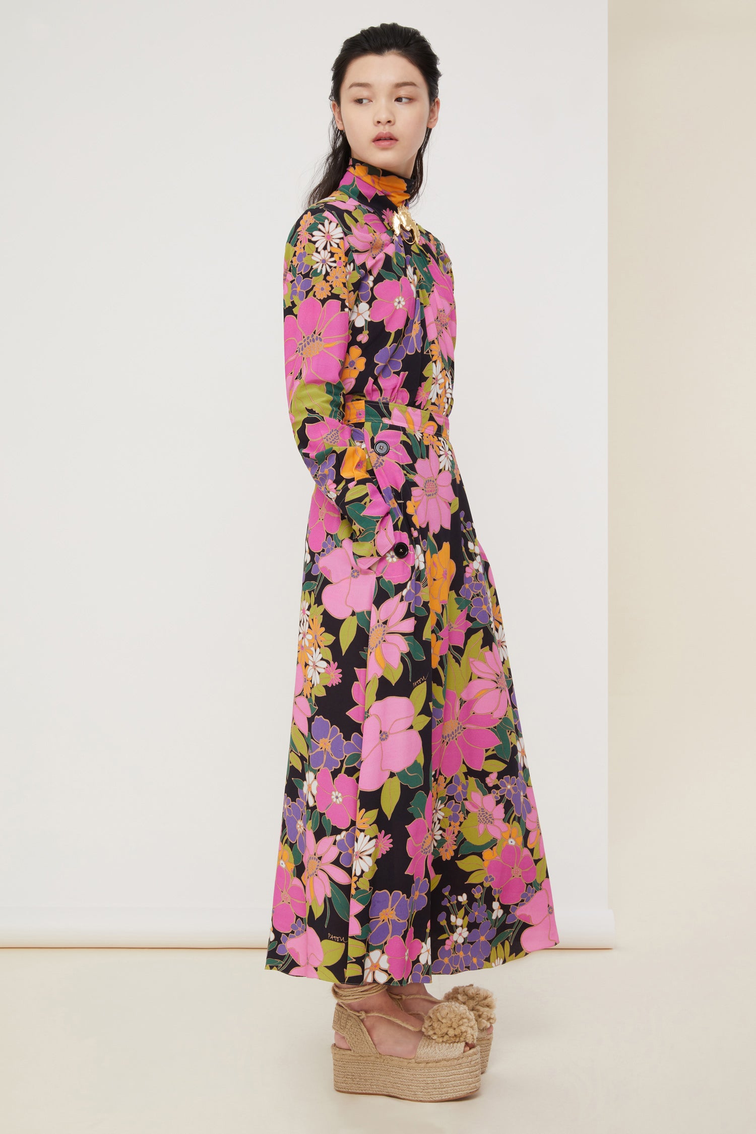 Patou A20SK01300345024 jupe midi Autumn Flowers crêpe