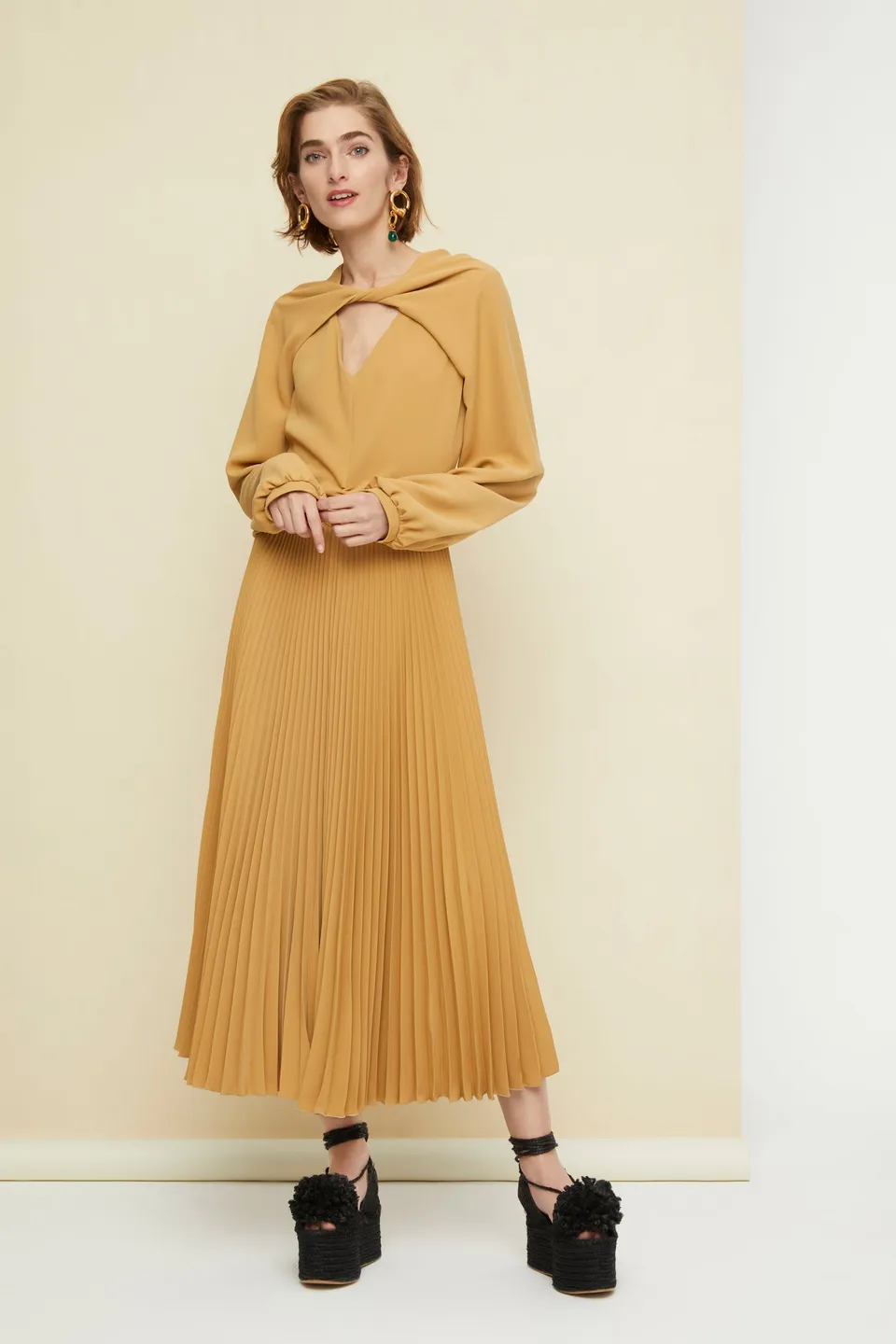 Patou A20DR0480012093S robe midi sable cady plissée