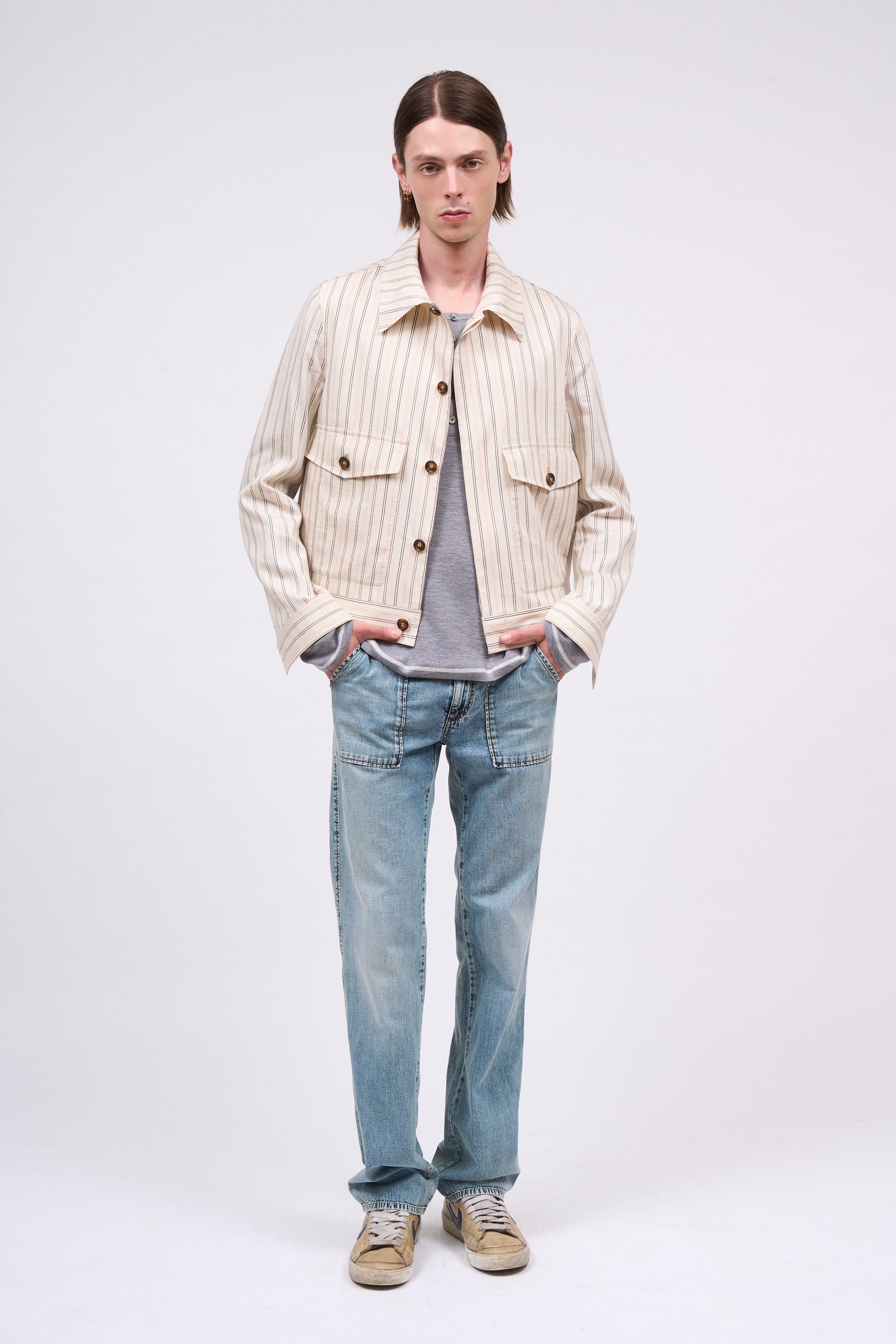 Paul & Joe Xian veste rayée tencel lin beige clair