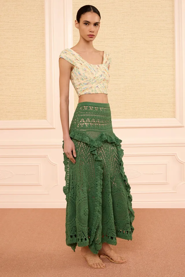 Ulla Johnson Floretta jupe crochet Sea Glass verte