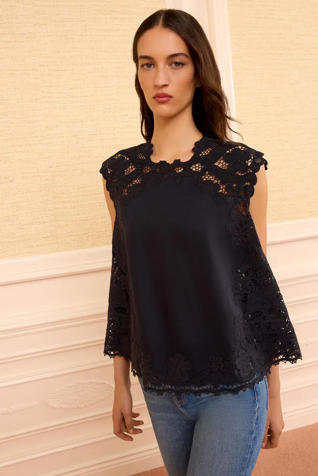 Ulla Johnson Amelie PF260201 haut lin Noir brodé