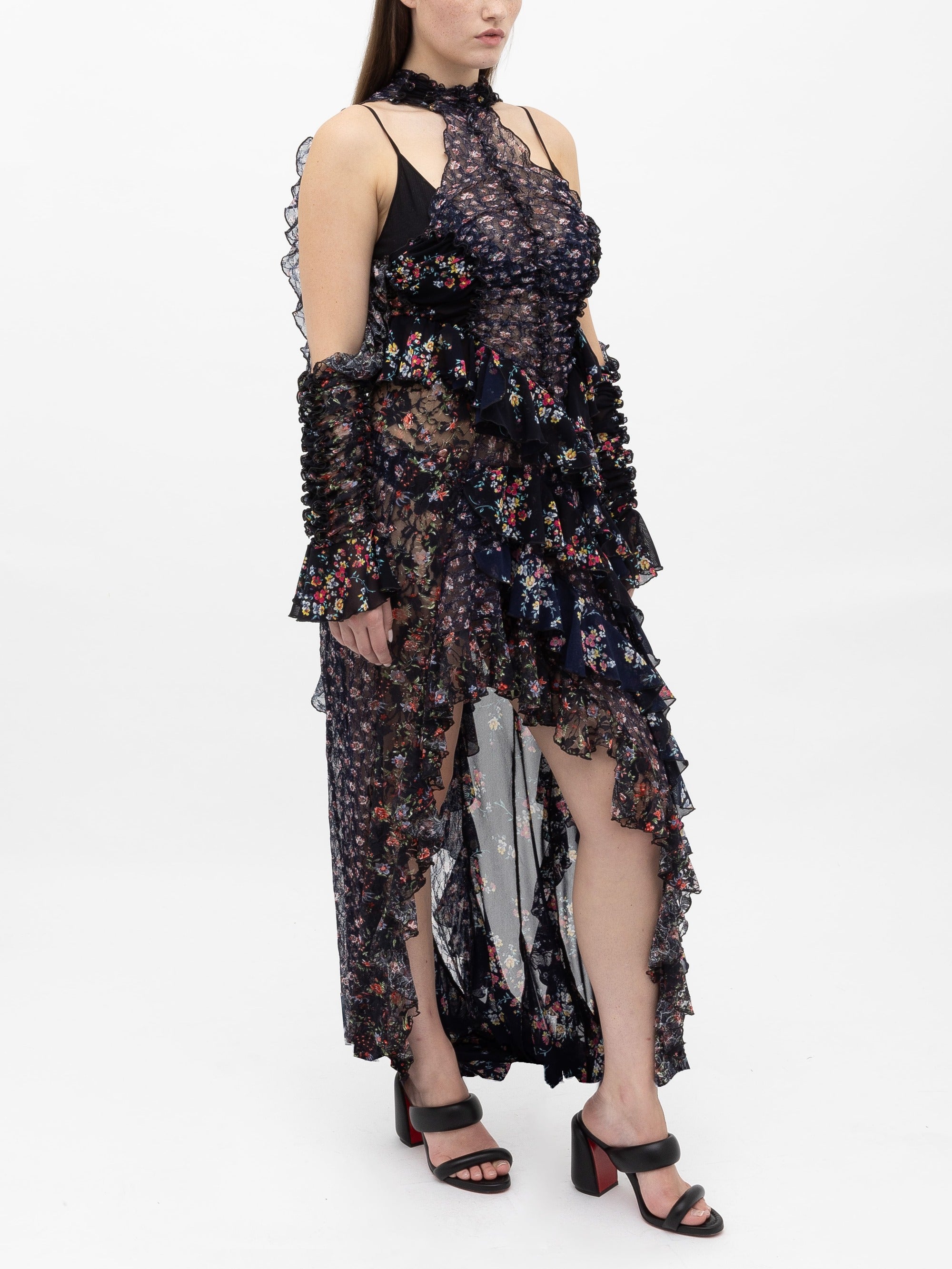 Ester Manas Floral Signature Peephole robe ruchée floral
