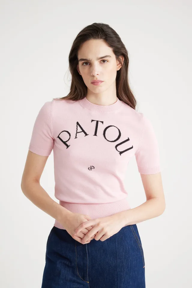 Patou KN182 top coton rose jacquard logo