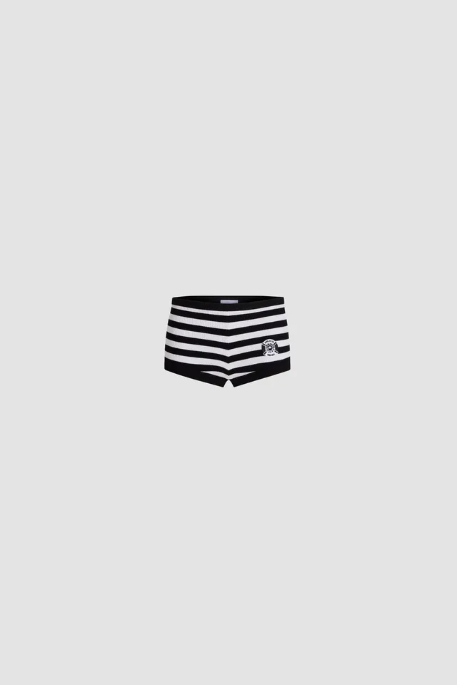 Patou E26SP083 Short Rayé Coton Noir Blanc Taille Élastique