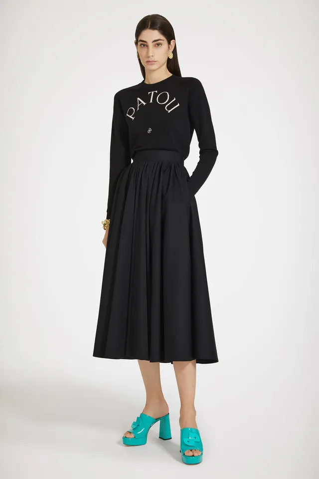 Patou SK064 jupe midi coton noir volume cercle