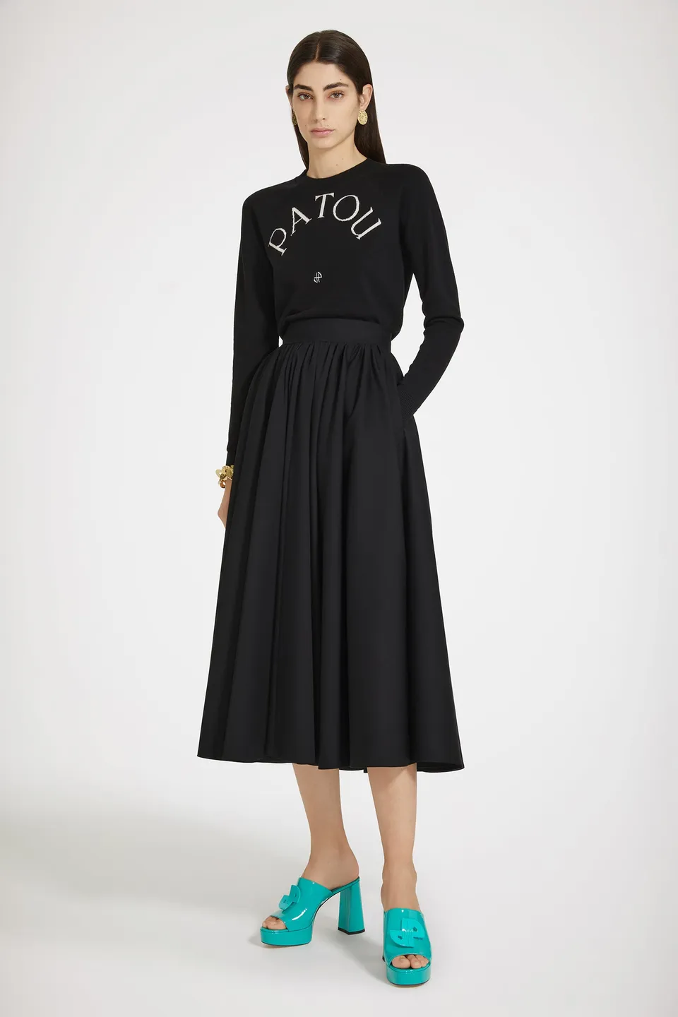 Patou SK064 jupe midi coton noir volume cercle