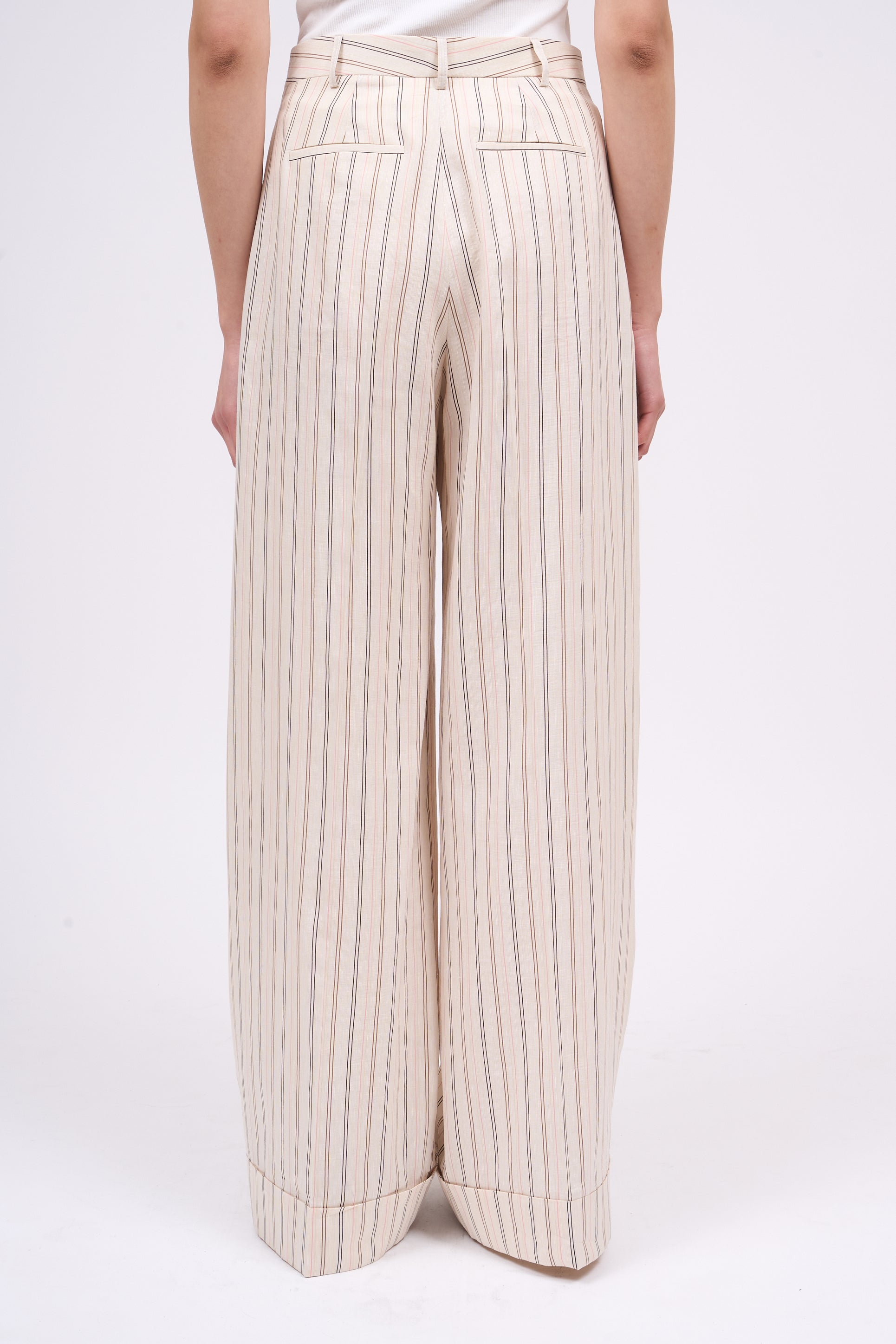 Paul & Joe Bagnolet pantalon rayé tencel lin beige clair