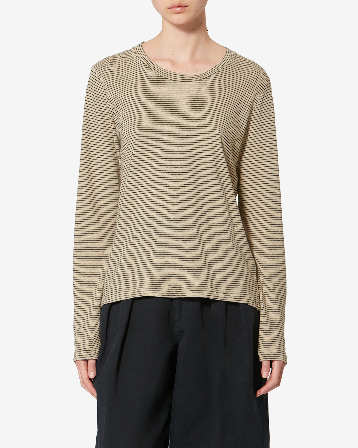 Isabel Marant Kaaron t-shirt noir-beige rayé lin