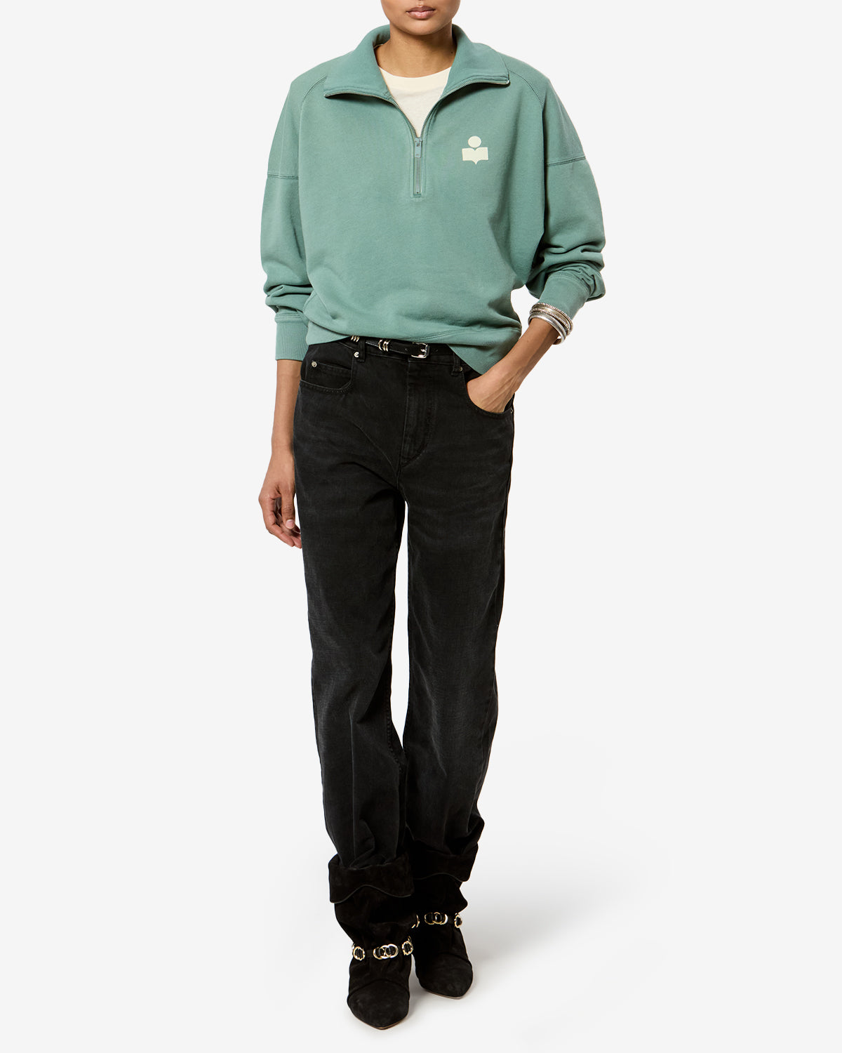 Isabel Marant Ross SW0093FA sweatshirt sauge écru coton
