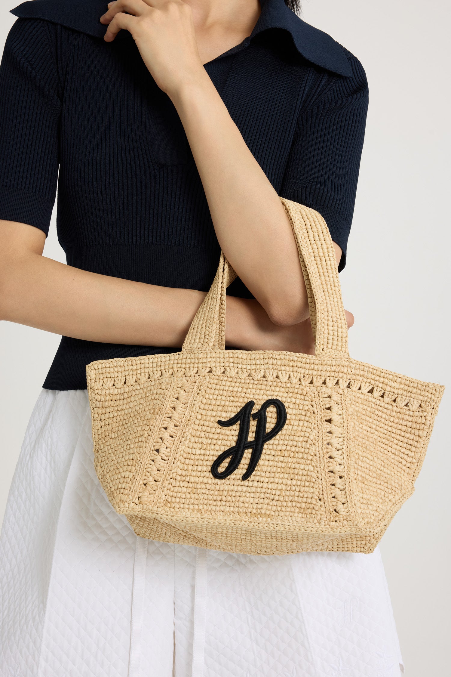 Patou P25AC093 tote raphia trapèze Vanilla Small JP