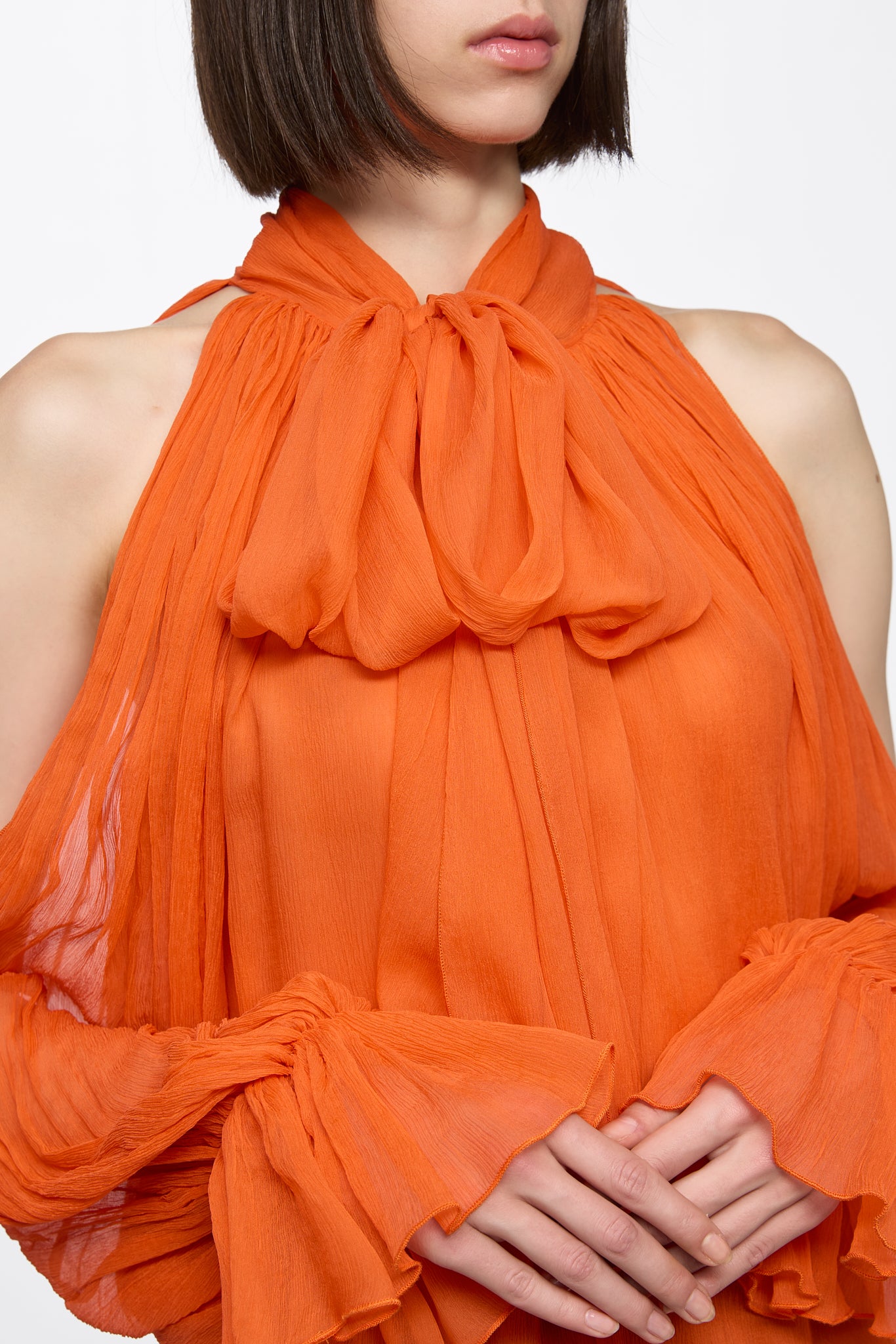 ATU Orange Chiffon Shirt chemisier S soie