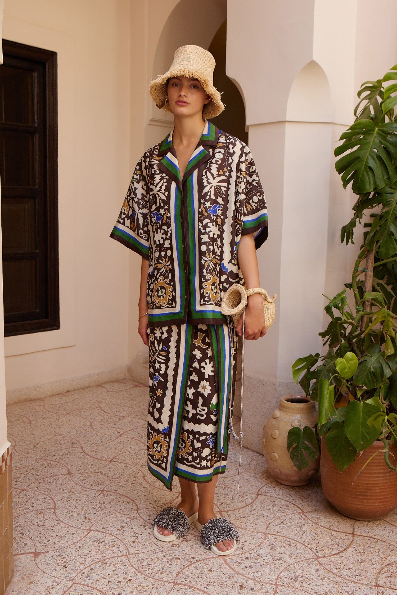 Alemais Maroc chemise en ramie imprimé bordure