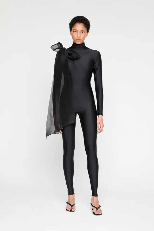 ATU Body Couture Catsuits Luna combinaison noire nœud soie S
