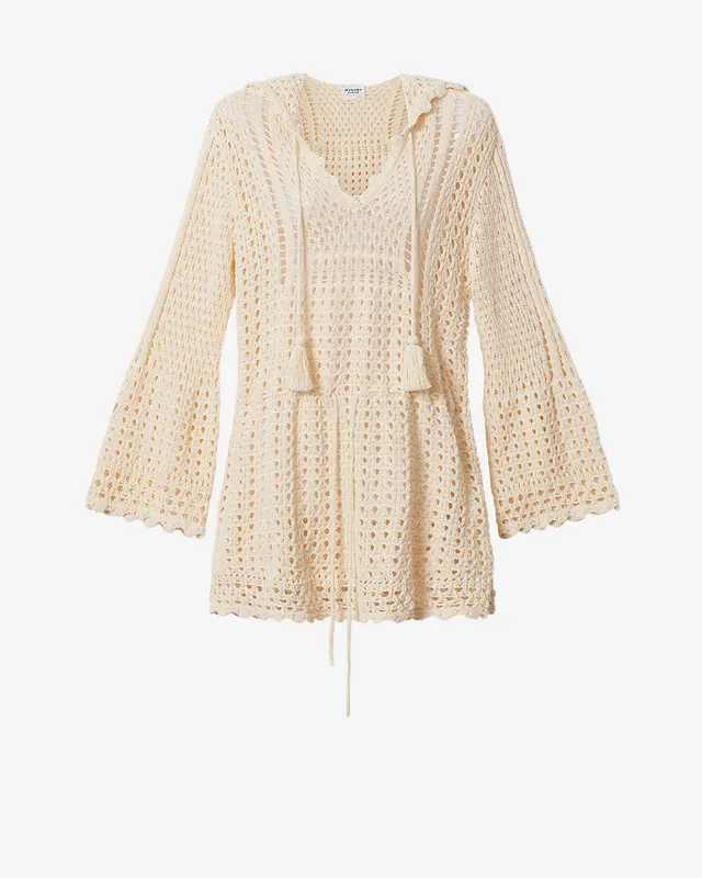 Isabel Marant Zelnie robe crochet écru capuche courte