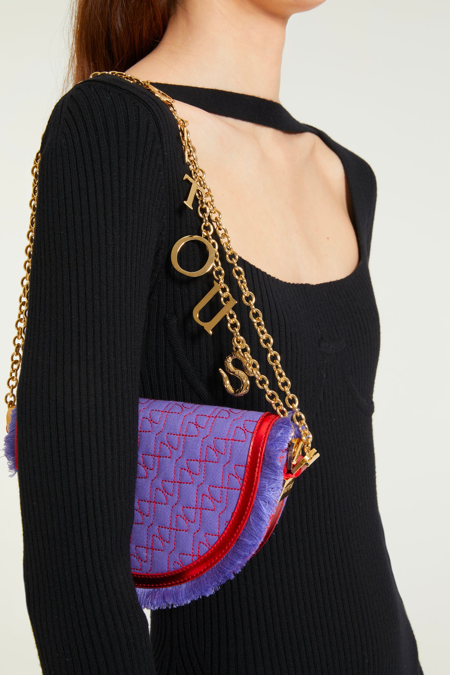 Patou Le Petit Patou BA007 sac denim violet cuir