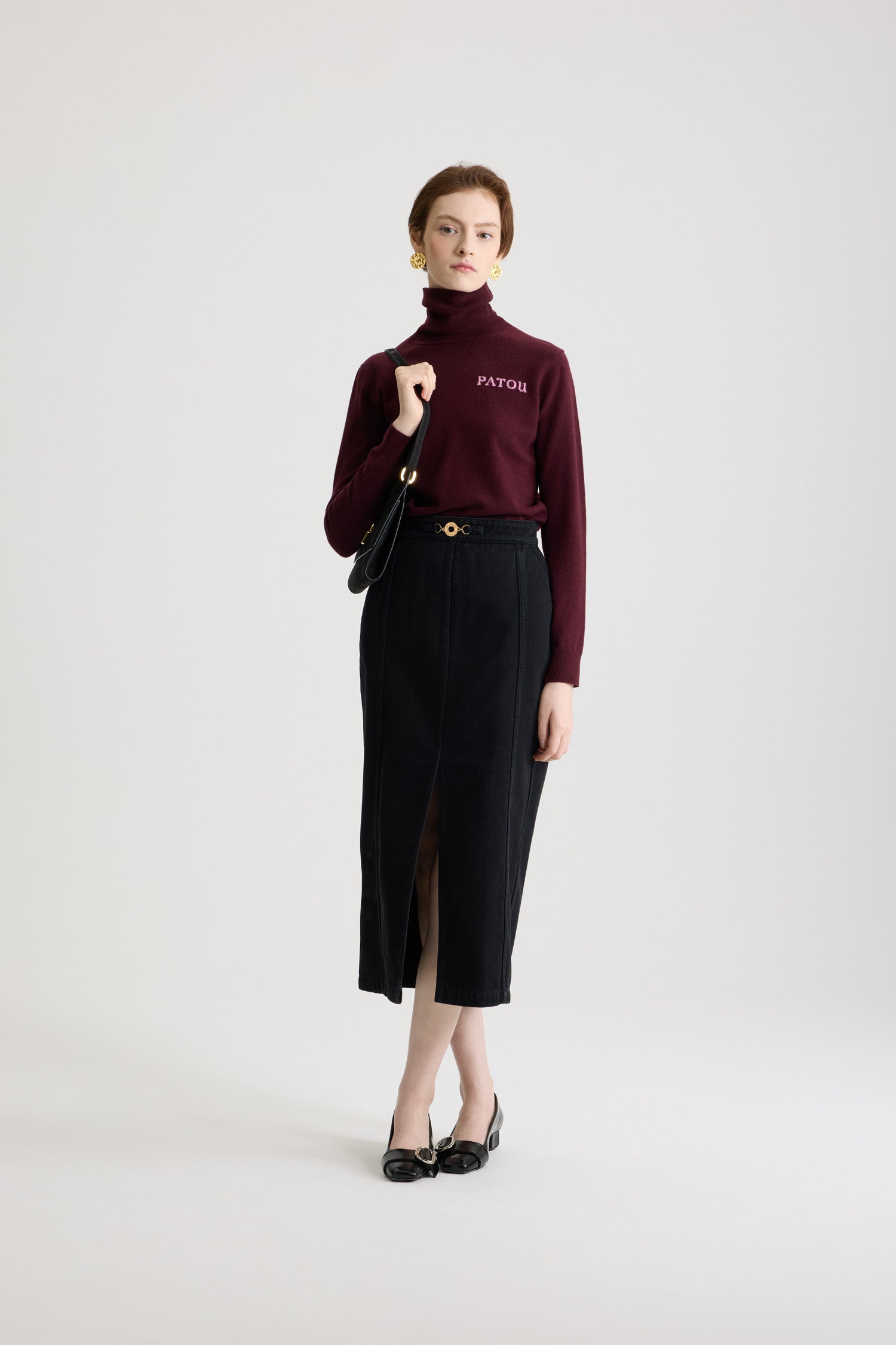 Patou SK050 jupe midi jean coton Khol Stone fendue