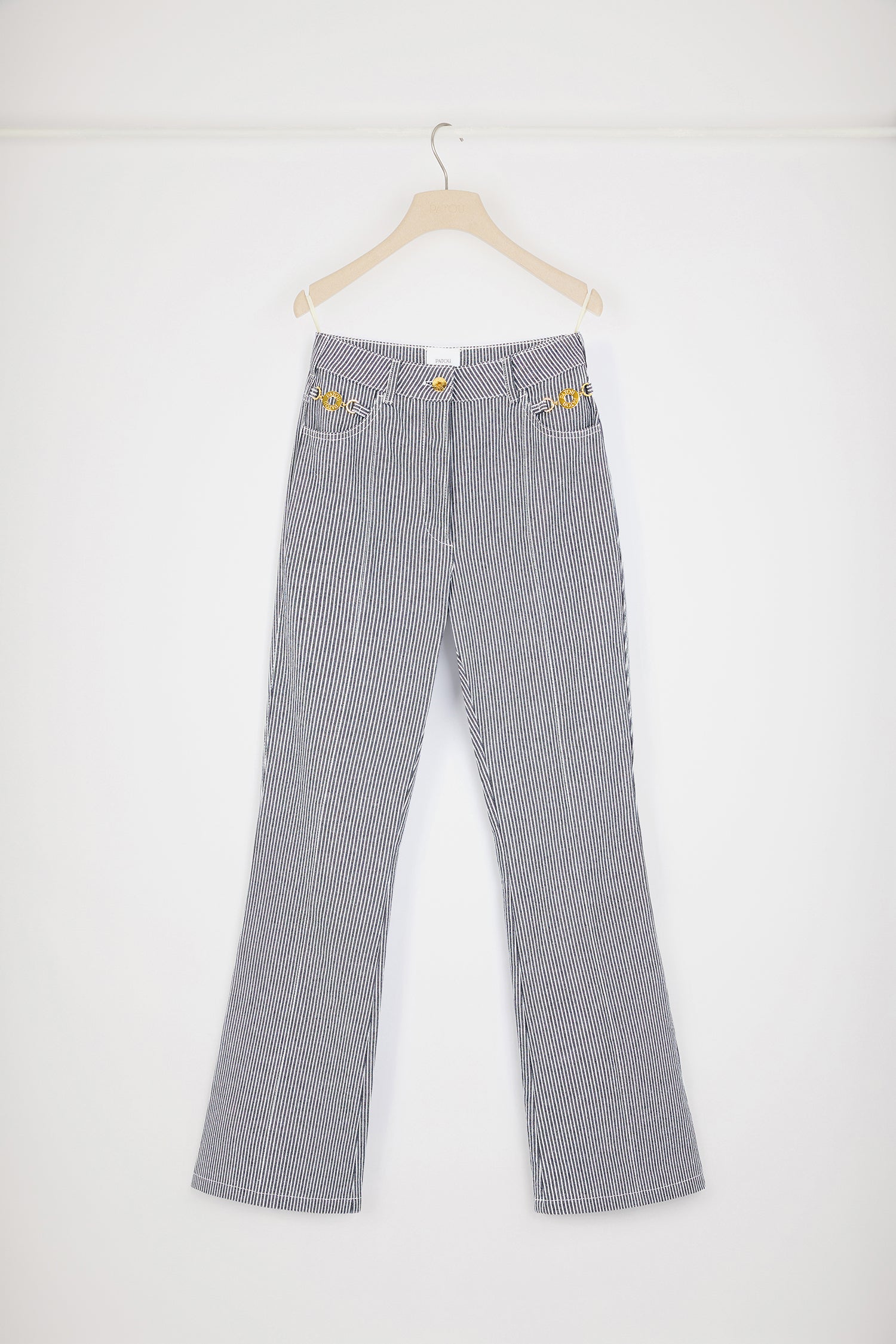 Patou TR030 Pantalon Denim Rayé Marine Évasé