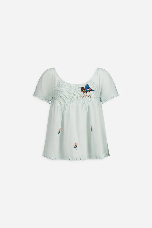 Paul & Joe Pinson top smocké voile coton baby blue